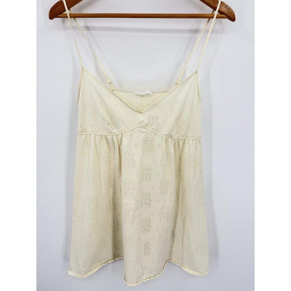 HANRO Ivory Jacquard Sz M Babydoll Chemise Satin Trim Soft Romantic